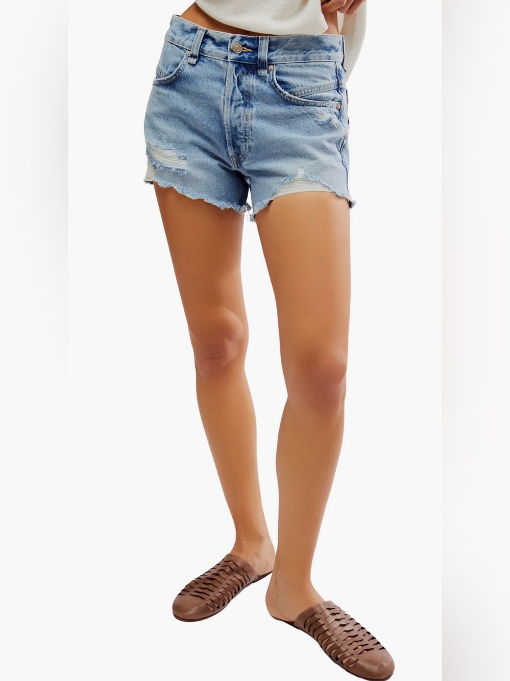 Free People~We The Free Now or Never Distressed Denim Shorts